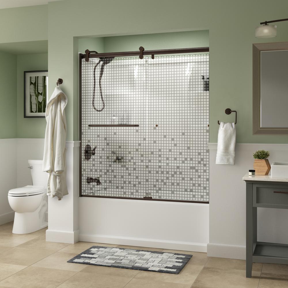 Simplicity 60 x 58-3/4 in. Frameless Contemporary Sliding Bathtub Door in Nickel with Transition Glass - Super Arbor