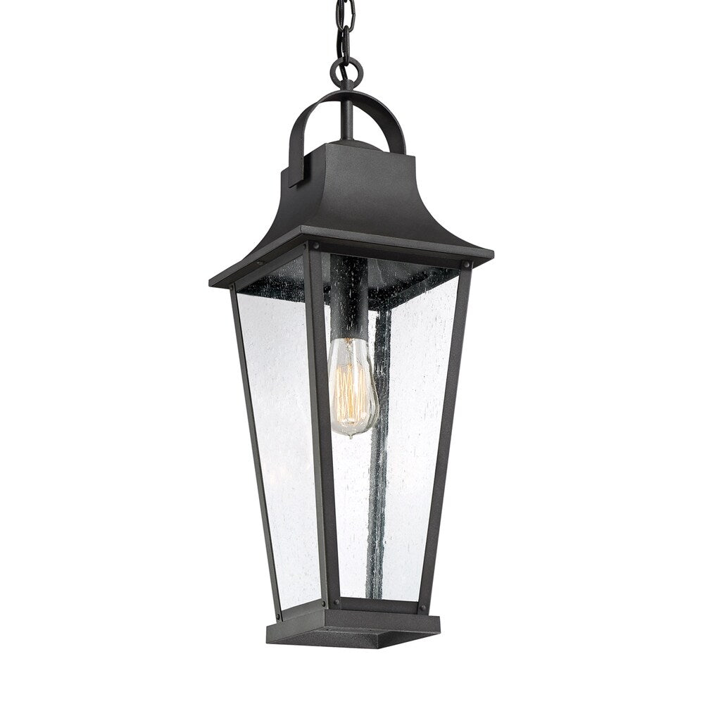 Quoizel Galveston Mottled Black Traditional Seeded Glass Outdoor Lantern Pendant Light, 24-in, GLV1908MB