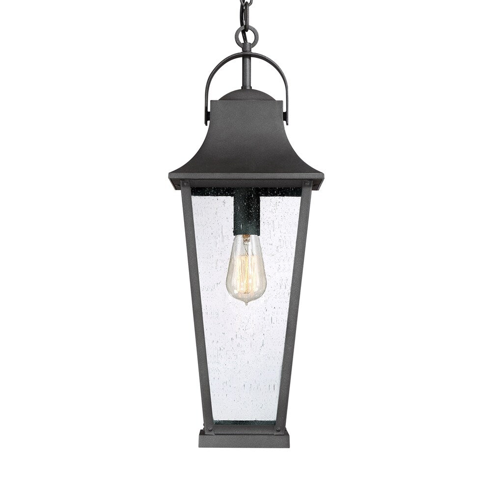 Quoizel Galveston Mottled Black Traditional Seeded Glass Outdoor Lantern Pendant Light, 24-in, GLV1908MB