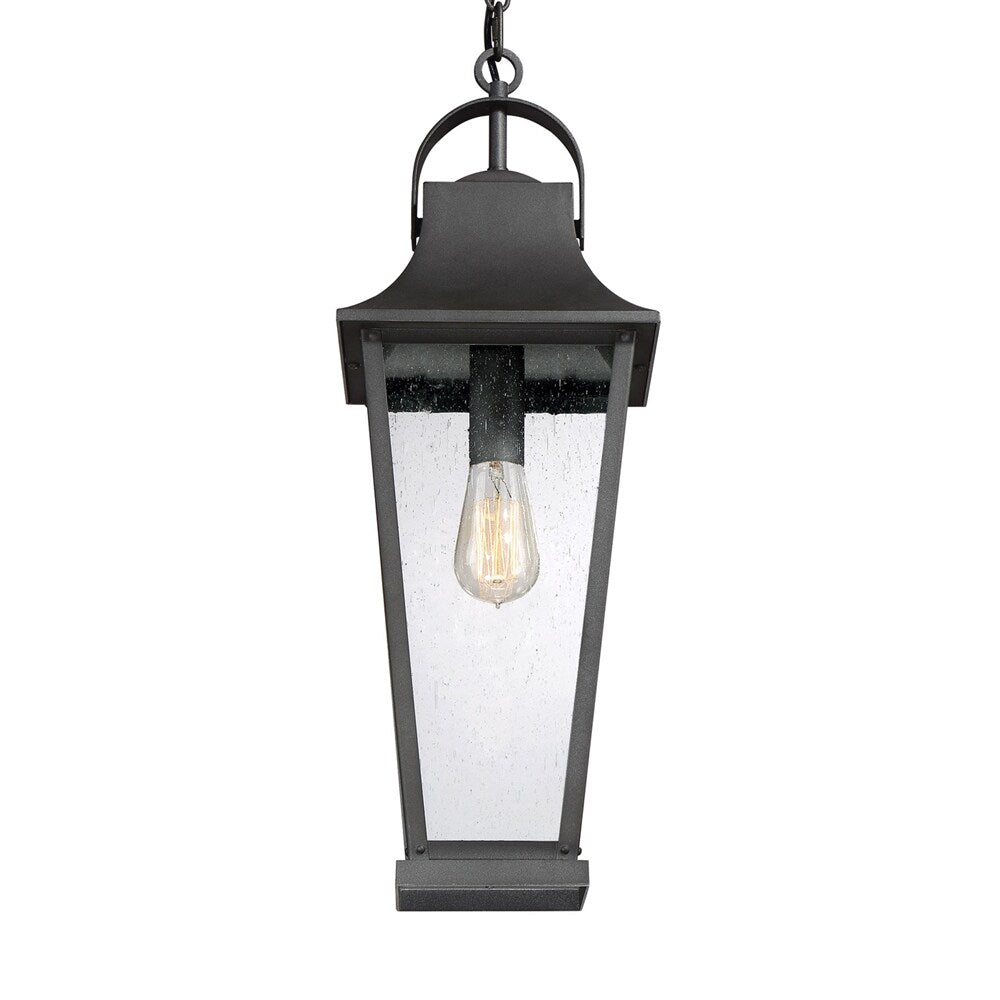 Quoizel Galveston Mottled Black Traditional Seeded Glass Outdoor Lantern Pendant Light, 24-in, GLV1908MB