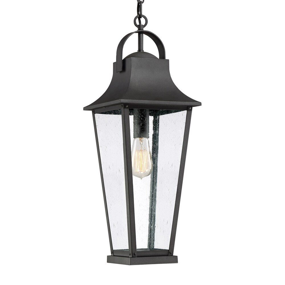 Quoizel Galveston Mottled Black Traditional Seeded Glass Outdoor Lantern Pendant Light, 24-in, GLV1908MB