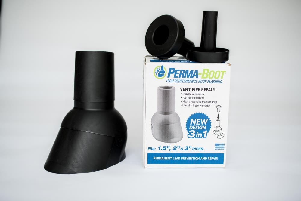Perma-Boot 3-in-1 Plastic Vent Pipe Flashing, Fits 1-1/2 in, 2 in & 3 in Pipes, 9.75 in Length - Black