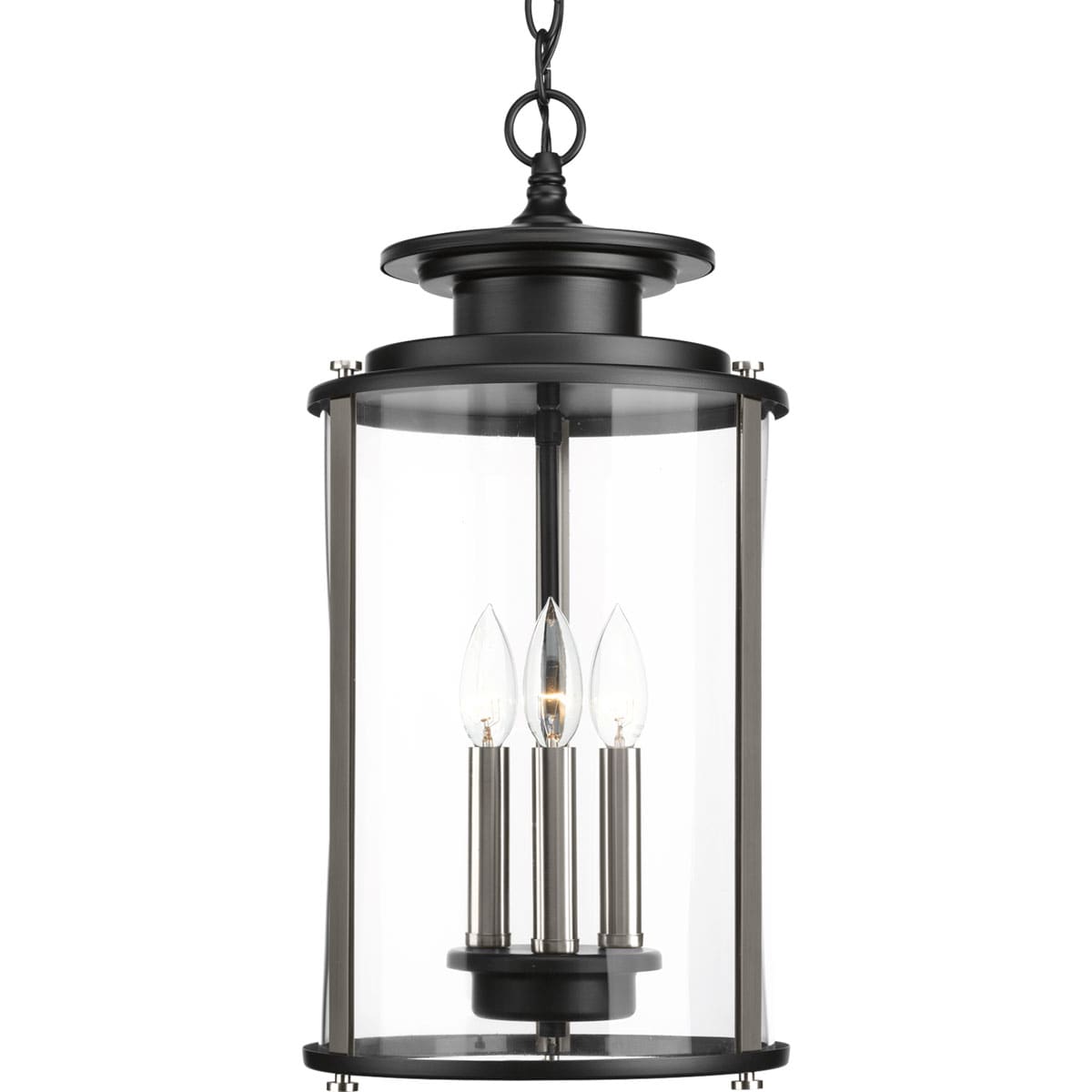Progress Lighting Squire 3-Light Black Traditional Clear Glass Lantern Mini Indoor/Outdoor Hanging Pendant Light