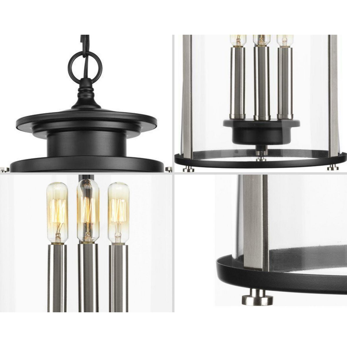 Progress Lighting Squire 3-Light Black Traditional Clear Glass Lantern Mini Indoor/Outdoor Hanging Pendant Light
