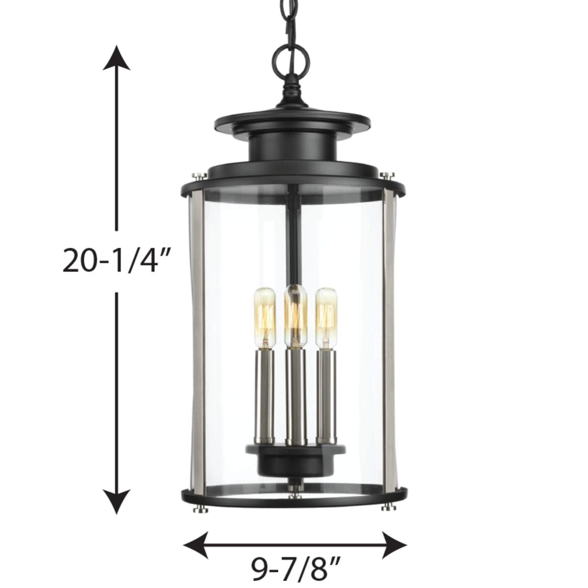 Progress Lighting Squire 3-Light Black Traditional Clear Glass Lantern Mini Indoor/Outdoor Hanging Pendant Light