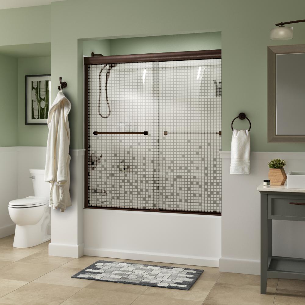 Everly 60 in. x 58-1/8 in. Traditional Semi-Frameless Sliding Bathtub Door in Nickel and 1/4 in. (6mm) Niebla Glass - Super Arbor