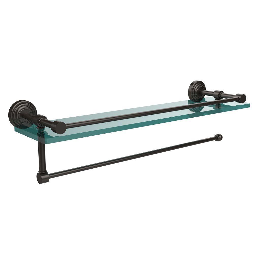 Waverly Place 22 in. L x 5 in. H x 5 in. W Paper Towel Holder with Gallery Clear Glass Shelf in Polished Nickel - Super Arbor