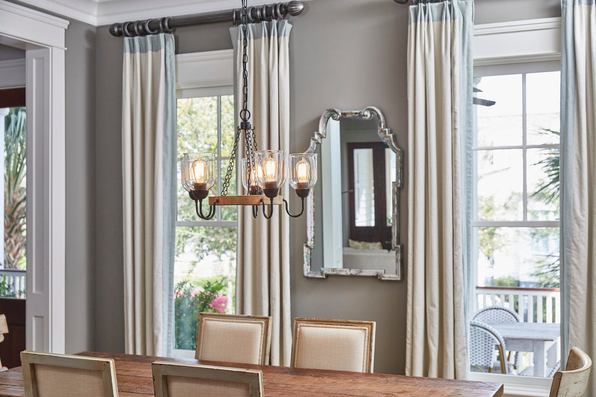 Quoizel Creeksville 5-Light Matte Black with Faux Natural Walnut Farmhouse Antler Chandelier