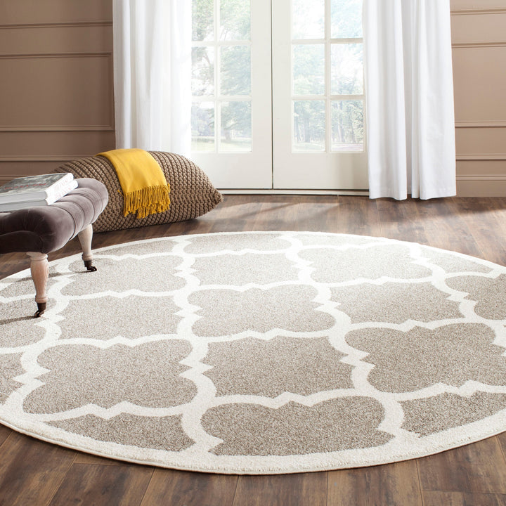 Safavieh Amherst Pompey 7 x 7 Dark Gray/Beige Round Indoor/Outdoor Trellis Farmhouse/Cottage Area Rug