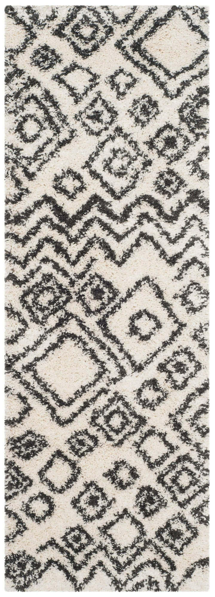 Safavieh Belize Lakin Shag Runner Rug, 2-ft-3-in x 11-ft, Ivory/Charcoal, Indoor Geometric Moroccan