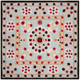 Safavieh Bellagio Roble 5 x 5 Light Blue/Black Square Indoor Floral/Botanical Farmhouse/Cottage Handcrafted Area Rug