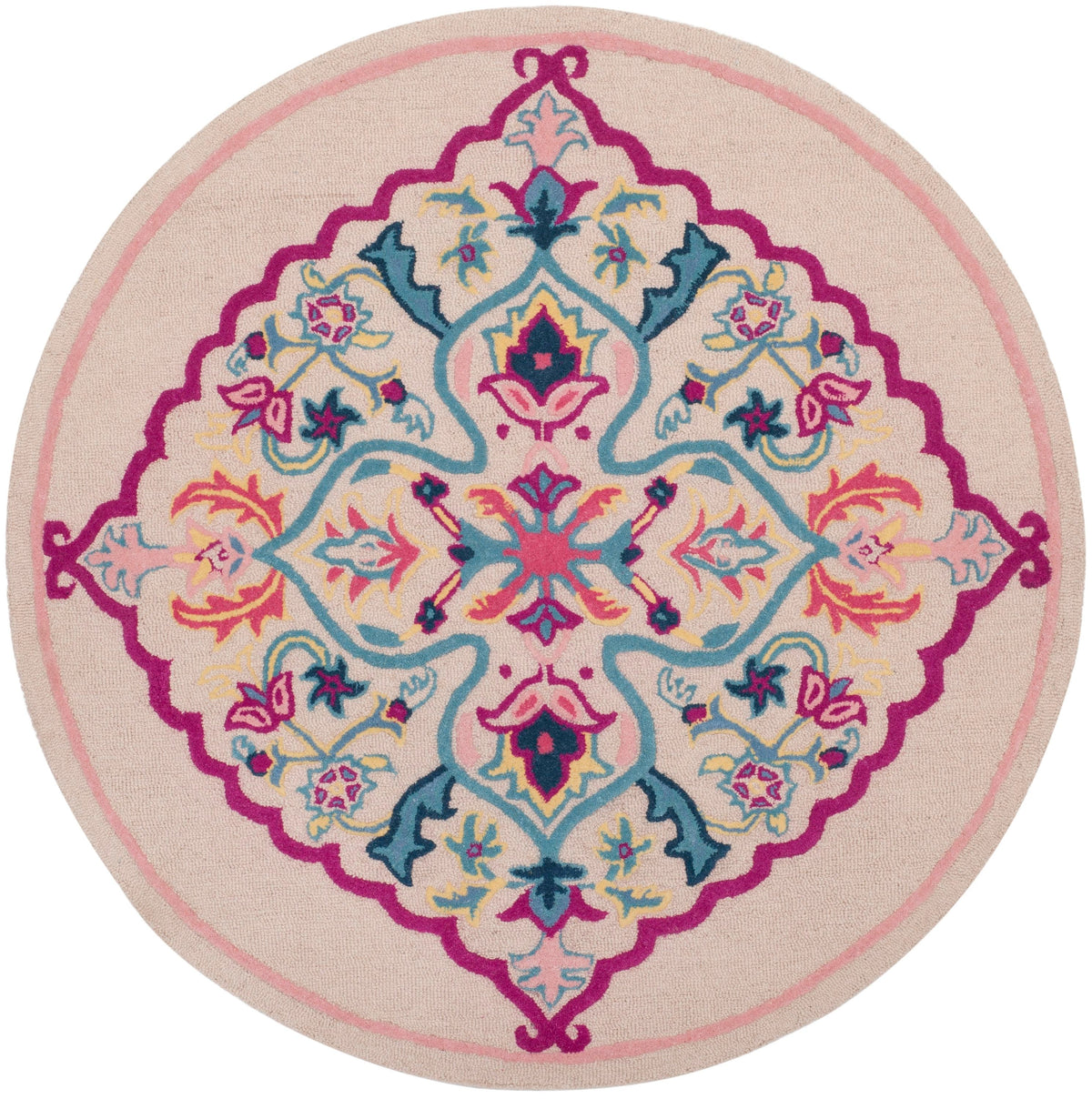 Safavieh Bellagio Nijar 5 x 5 Light Pink/Multi Round Indoor Floral/Botanical Global Handcrafted Area Rug
