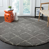Safavieh Arizona Myra Shag 5 x 5 Gray/Ivory Round Indoor Trellis Moroccan Area Rug