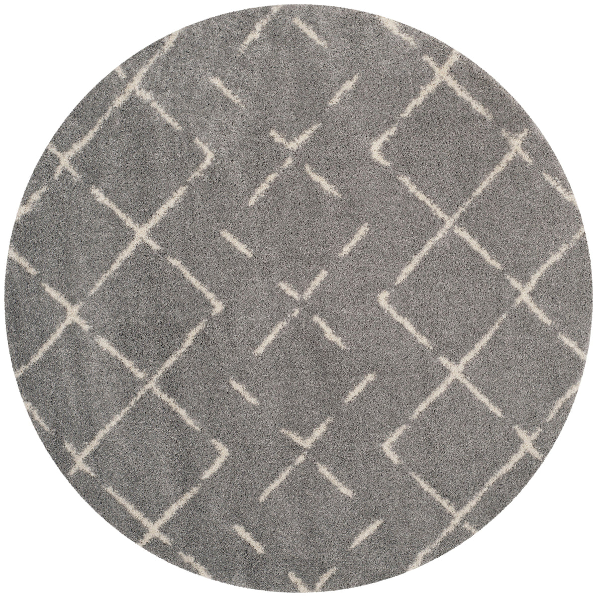 Safavieh Arizona Myra Shag 5 x 5 Gray/Ivory Round Indoor Trellis Moroccan Area Rug