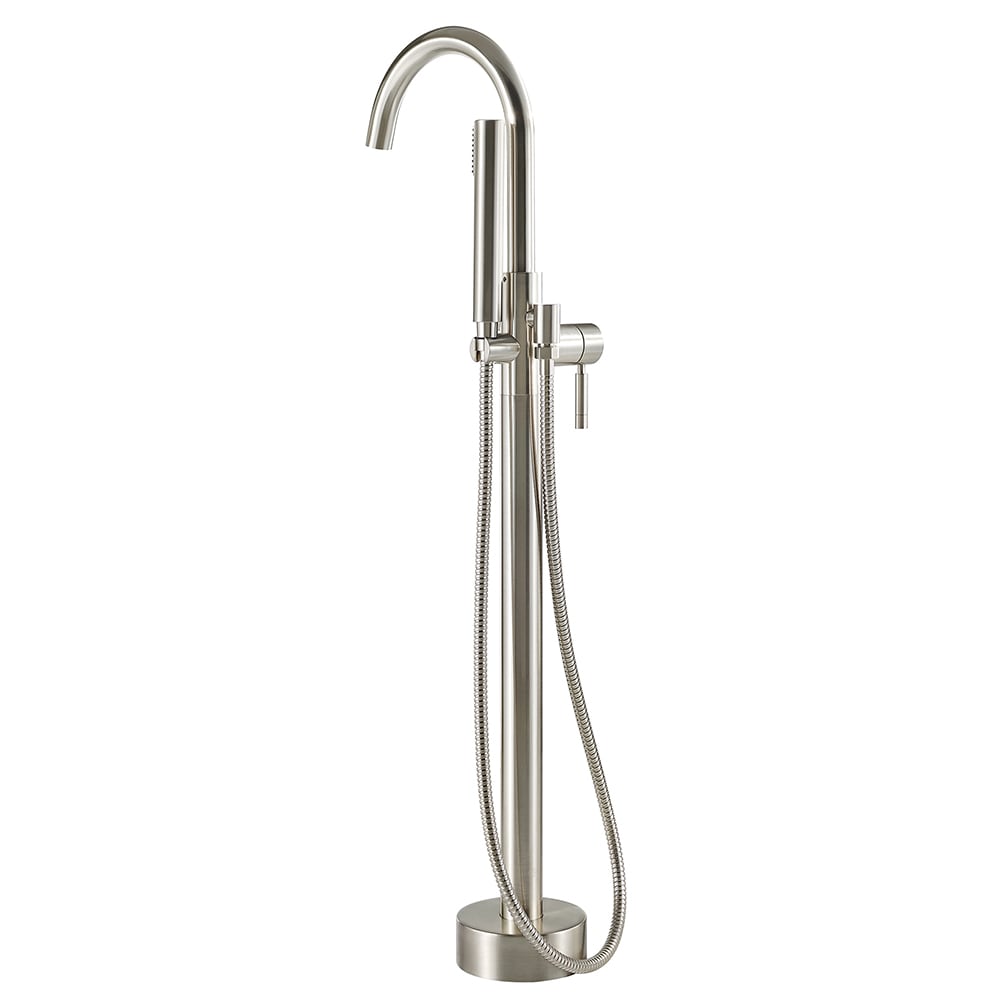 OVE Decors Athena 1-Handle Freestanding High-Arc Bathtub Faucet with Hand Shower, Satin Nickel (Valve Included)