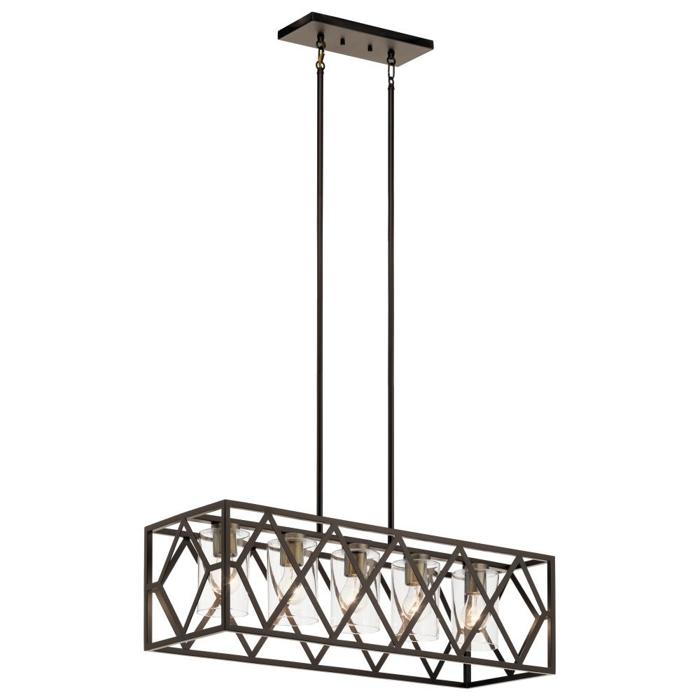 Kichler Solander 5-Light Olde Bronze Transitional Clear Glass Linear Large Hanging Kitchen Island Light