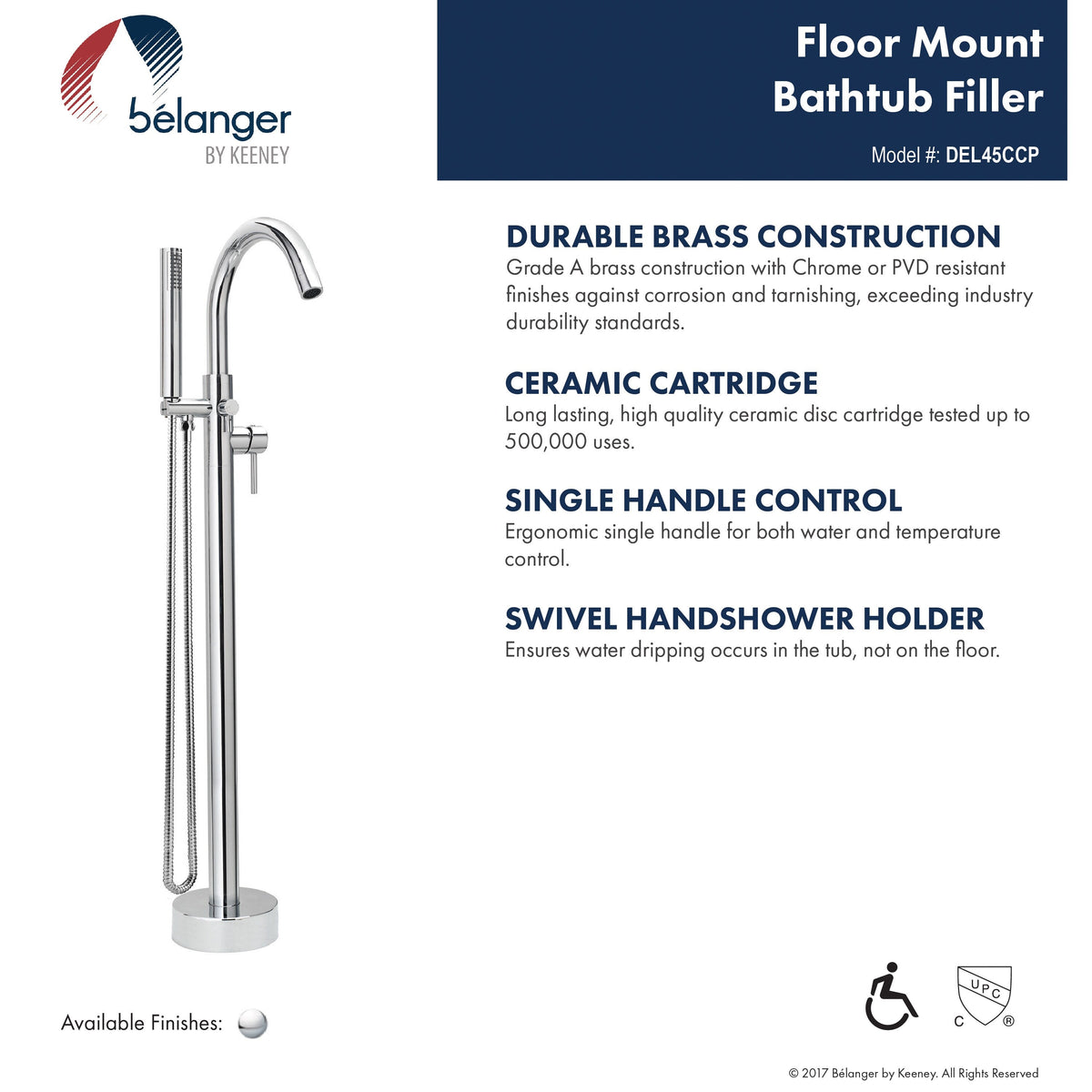 Belanger by Keeney Delphi Polished Chrome 1-Handle Freestanding Bathtub Faucet with Hand Shower, 38-7/16-in Height