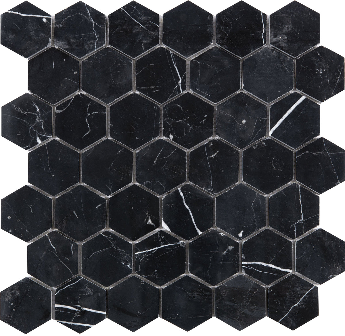 Satori Nero 12-in x 12-in Polished Natural Stone Marble Look Hexagon Mosaic Wall Tile (0.96-sq. ft/ Piece)