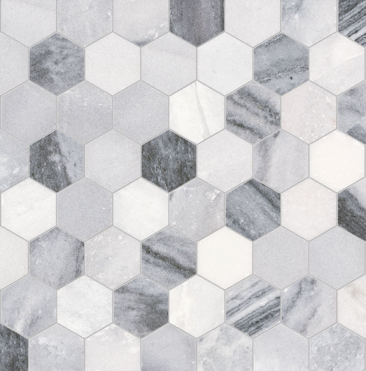 Satori Storm Polished 12-in x 12-in Natural Marble Hexagon Mosaic Wall & Floor Tile (0.96-sq ft Sheet)