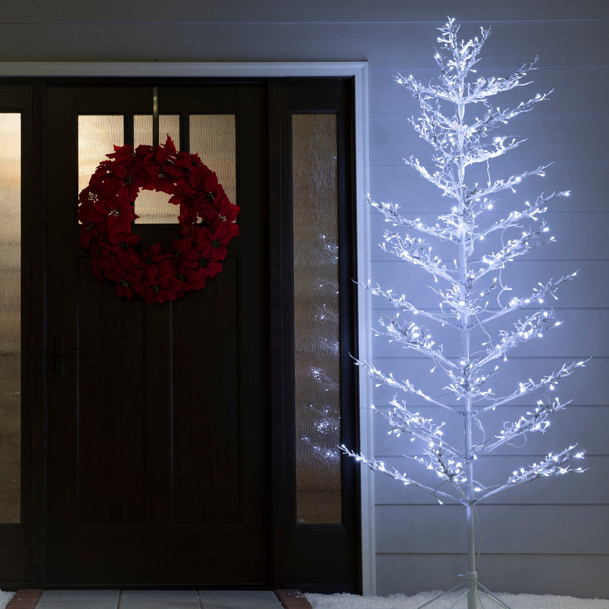 GE 7-ft Winterberry Pre-Lit Twig Slim White Artificial Christmas Tree with 400 Constant Cool White LED Lights
