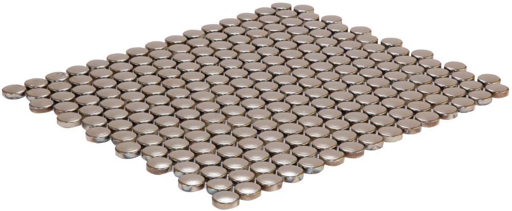 Satori Metallic 12-in x 12-in Metallic Porcelain Penny Round Mosaic Wall Tile