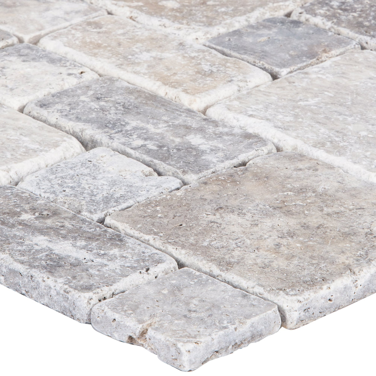 Satori Silver Crescent 12-in x 12-in Honed Travertine Versailles Stone-Look Mosaic Wall Tile, 1-sq ft Piece