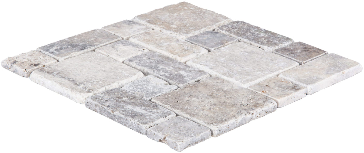 Satori Silver Crescent 12-in x 12-in Honed Travertine Versailles Stone-Look Mosaic Wall Tile, 1-sq ft Piece