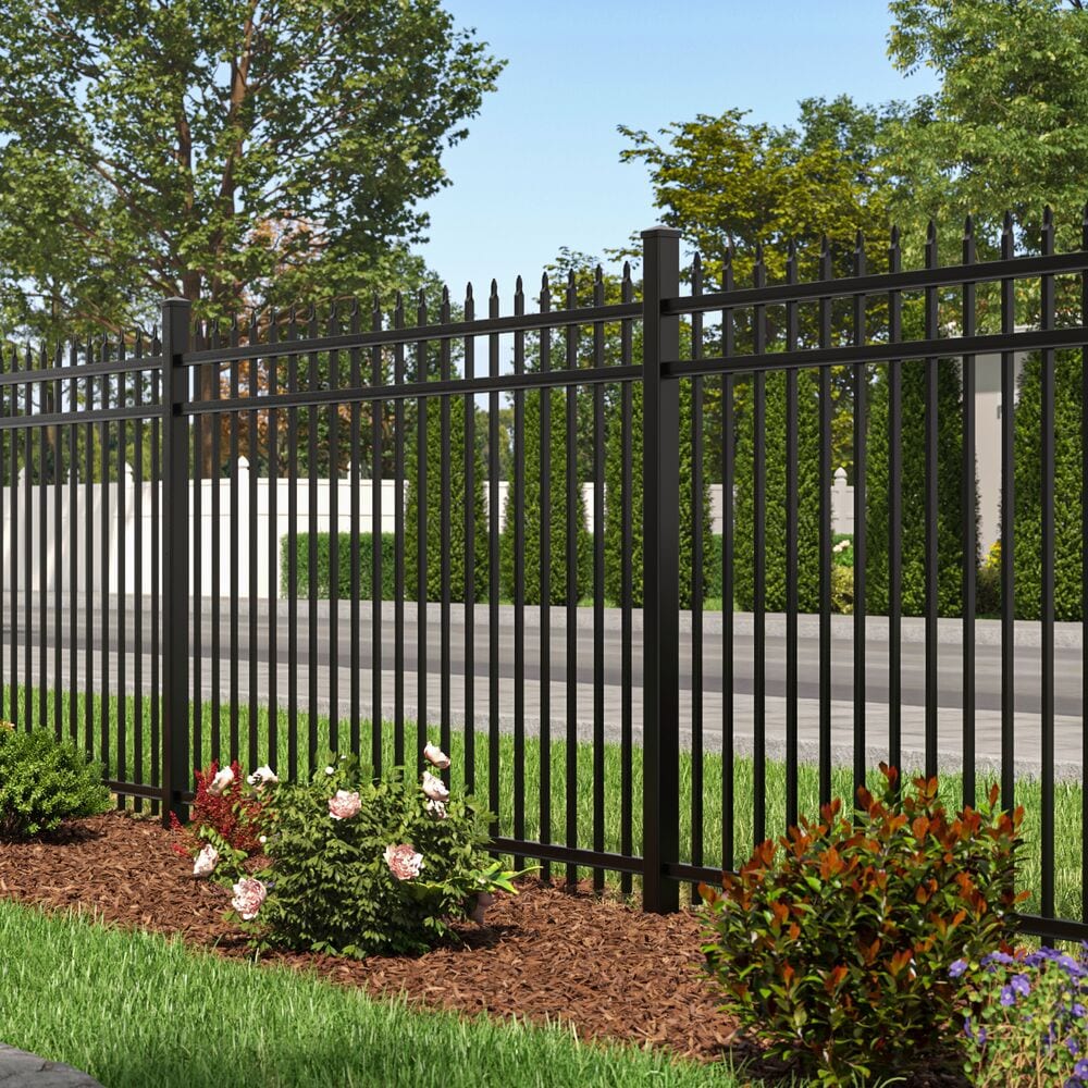 Freedom Providence 7-ft H x 2-in W Black Aluminum Spaced Picket Pressed-point Decorative Line Fence Post