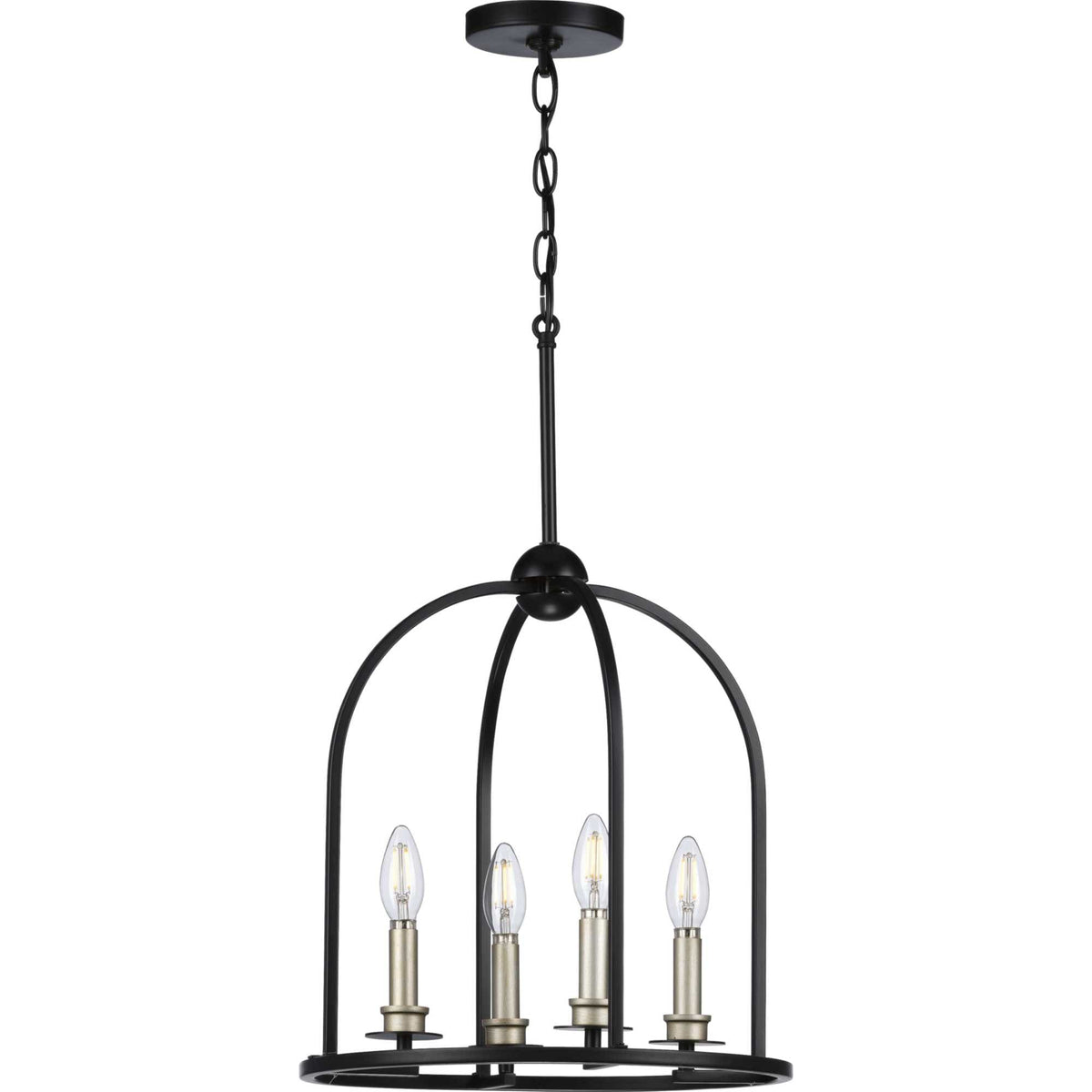 Progress Lighting Seneca 4-Light Matte Black Farmhouse Lantern Medium Hanging Pendant Light