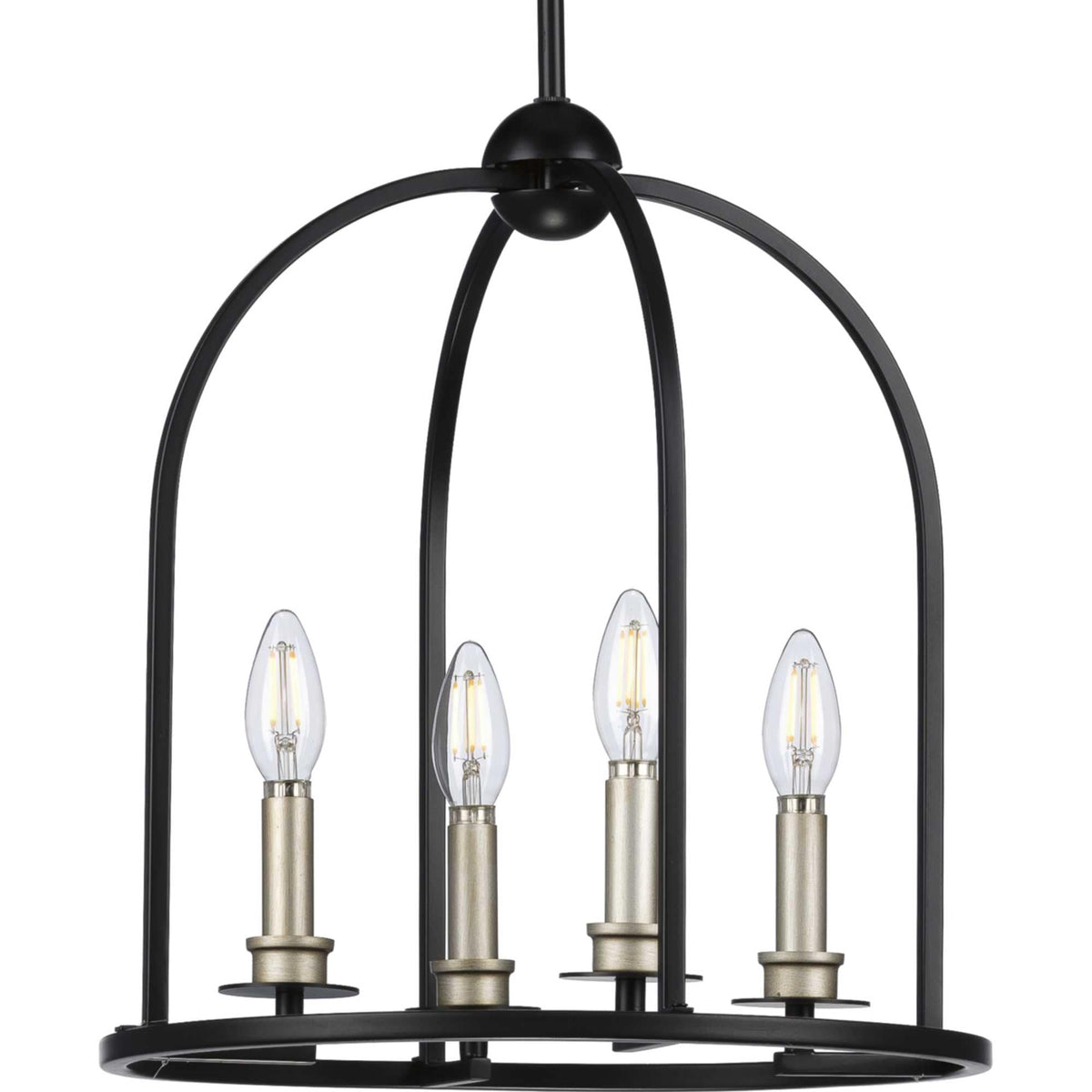 Progress Lighting Seneca 4-Light Matte Black Farmhouse Lantern Medium Hanging Pendant Light