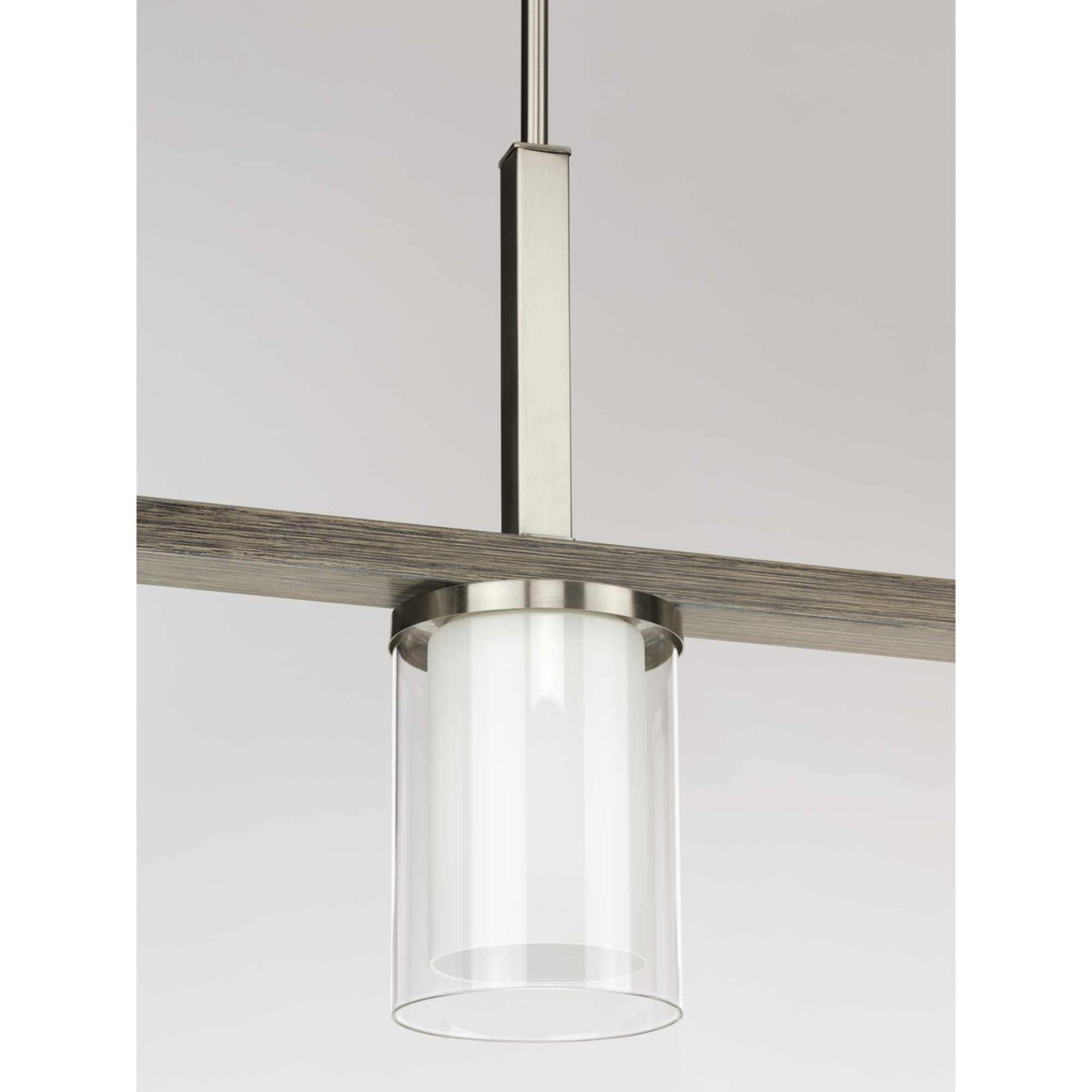 Progress Lighting Mast 4-Light Brushed Nickel Farmhouse Etched Glass Linear Large Hanging Kitchen Island Light