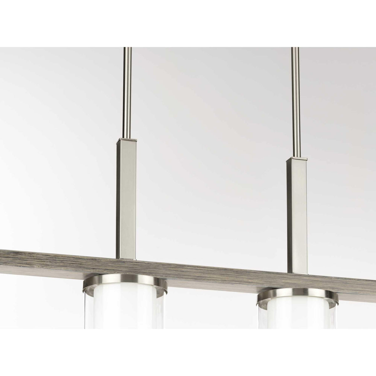 Progress Lighting Mast 4-Light Brushed Nickel Farmhouse Etched Glass Linear Large Hanging Kitchen Island Light