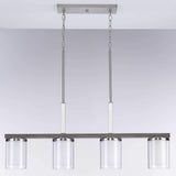 Progress Lighting Mast 4-Light Brushed Nickel Farmhouse Etched Glass Linear Large Hanging Kitchen Island Light