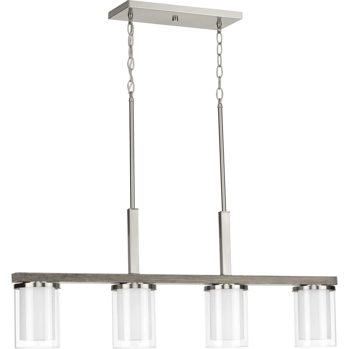 Progress Lighting Mast 4-Light Brushed Nickel Farmhouse Etched Glass Linear Large Hanging Kitchen Island Light