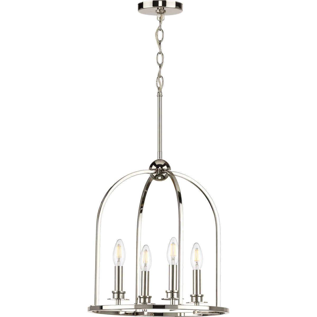 Progress Lighting Seneca 4-Light Polished Nickel Farmhouse Lantern Medium Hanging Pendant Light