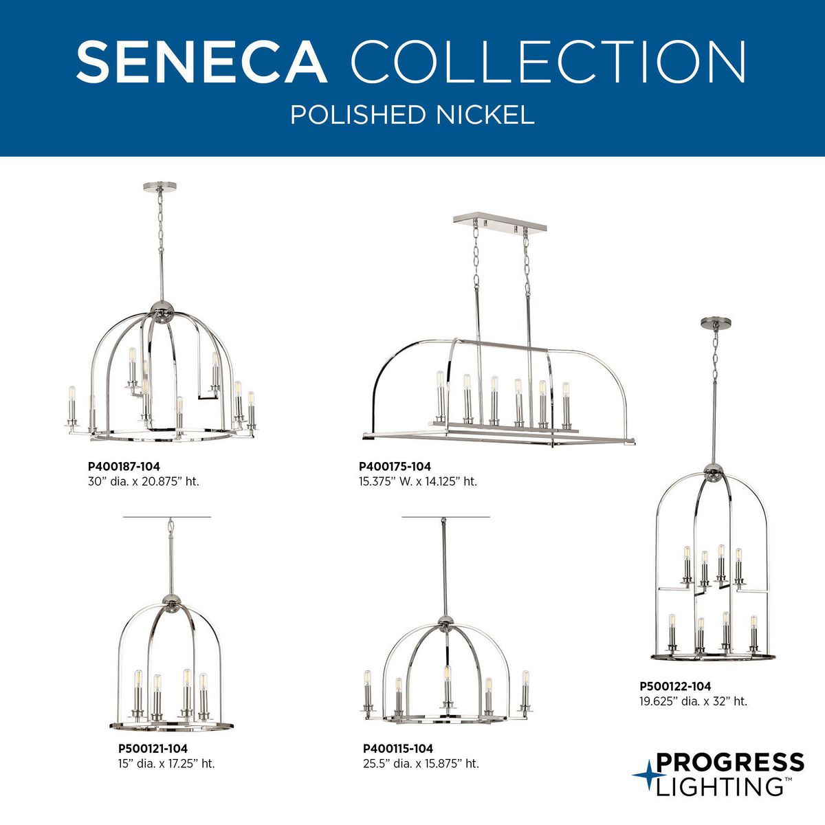 Progress Lighting Seneca 4-Light Polished Nickel Farmhouse Lantern Medium Hanging Pendant Light