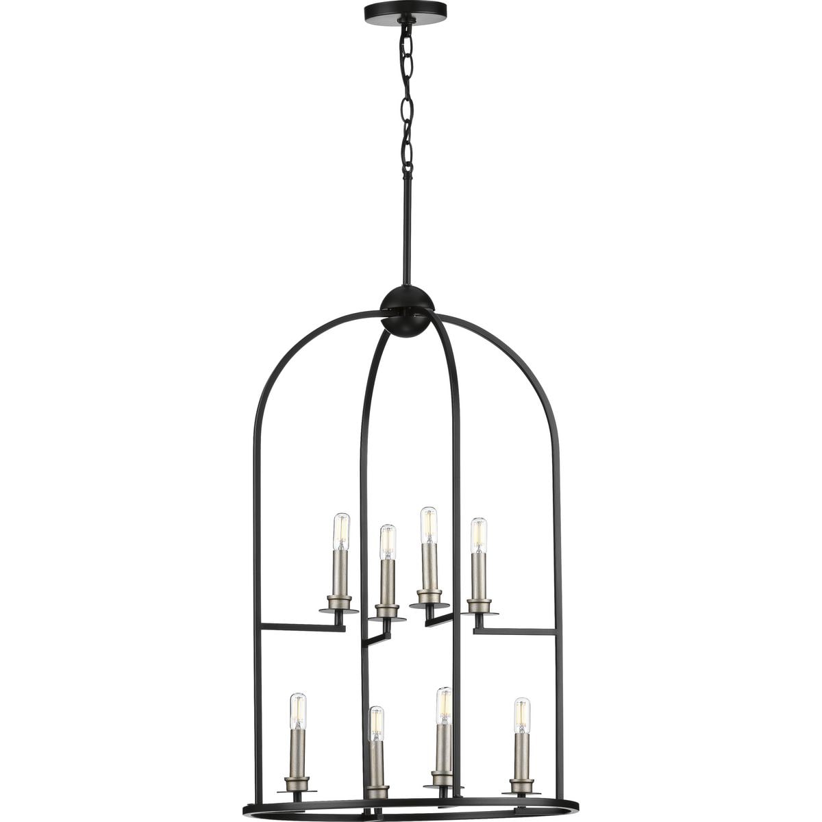 Progress Lighting Seneca 8-Light Matte Black Farmhouse Lantern Medium Hanging Pendant Light