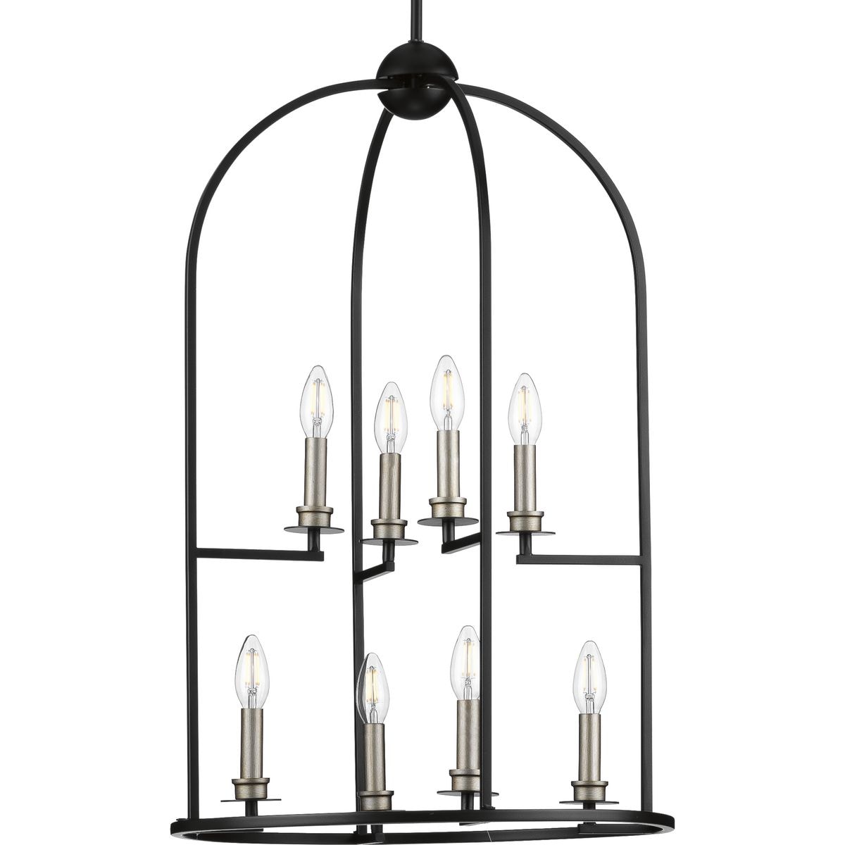 Progress Lighting Seneca 8-Light Matte Black Farmhouse Lantern Medium Hanging Pendant Light