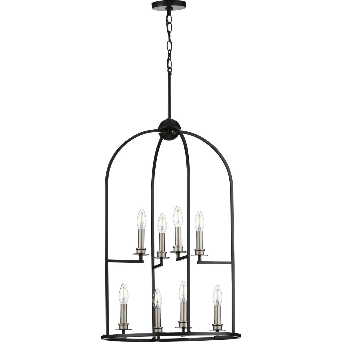 Progress Lighting Seneca 8-Light Matte Black Farmhouse Lantern Medium Hanging Pendant Light