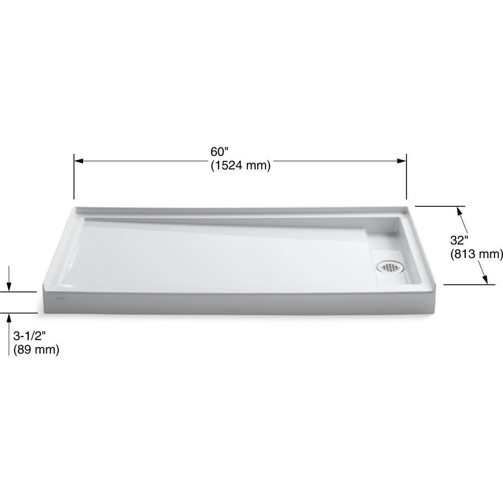 Groove 60 in. x 32 in. Single Threshold Shower Base with Right-Hand Drain in White - Super Arbor