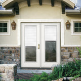 JELD-WEN 72-in x 80-in 4-9/16-in Jamb Low-E Blinds-Between-the-Glass Primed Fiberglass French Left-Hand Inswing Double Patio Door