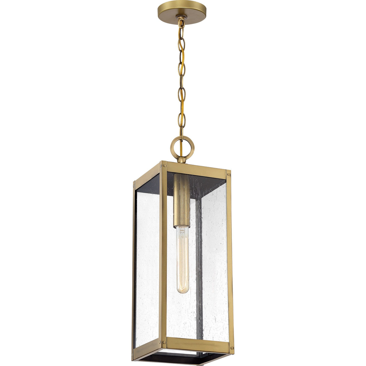 Quoizel Westover Antique Brass Transitional Seeded Glass Lantern Pendant Light, Medium, 7-in W x 20.75-in H