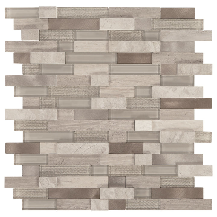 Daltile Genuine Stone Fusion Taupe 11-in x 11-in Multi-finish Glass Multi-shaped Mosaic Wall Tile product image