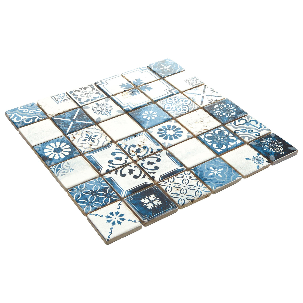 American Olean Genuine Stone Moroccan Blue 12-in x 12-in Glazed Travertine Mosaic Wall Tile, 0.97-sq ft Sheet