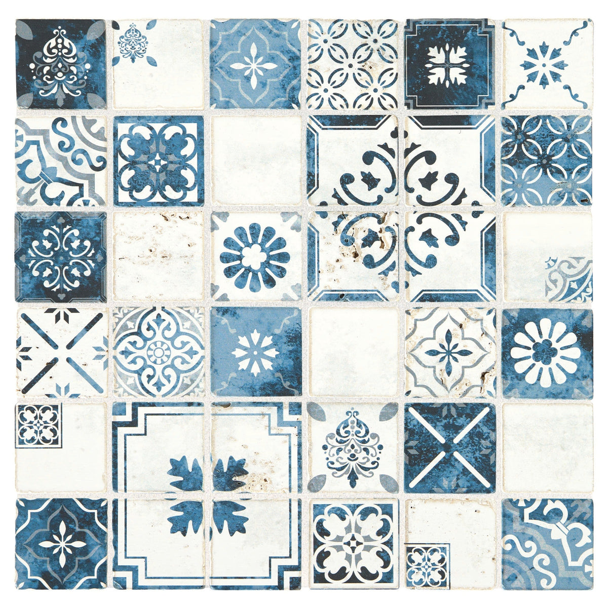 American Olean Genuine Stone Moroccan Blue 12-in x 12-in Glazed Travertine Mosaic Wall Tile, 0.97-sq ft Sheet