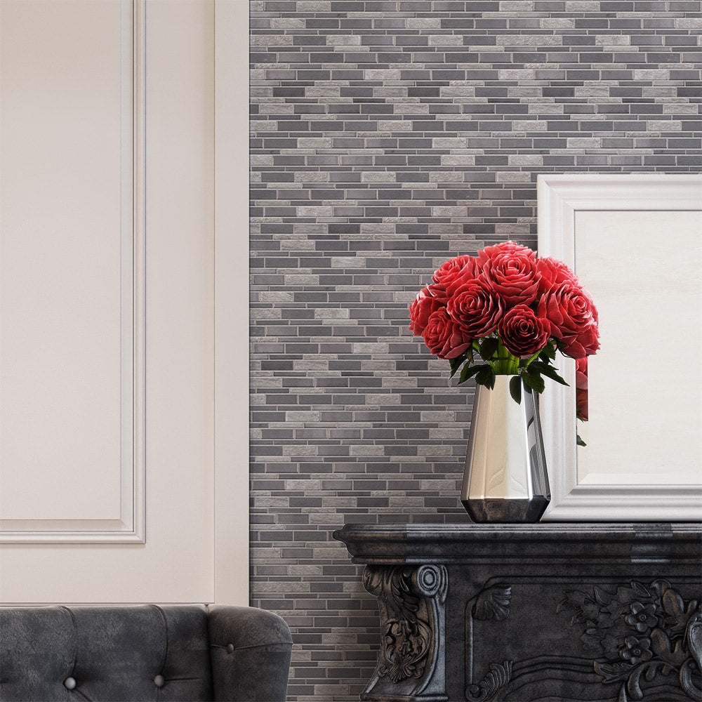 Elida Ceramica Dark Mountain 12-in x 12-in Crackled Ceramic/Stone Slate Linear Mosaic Wall Tile