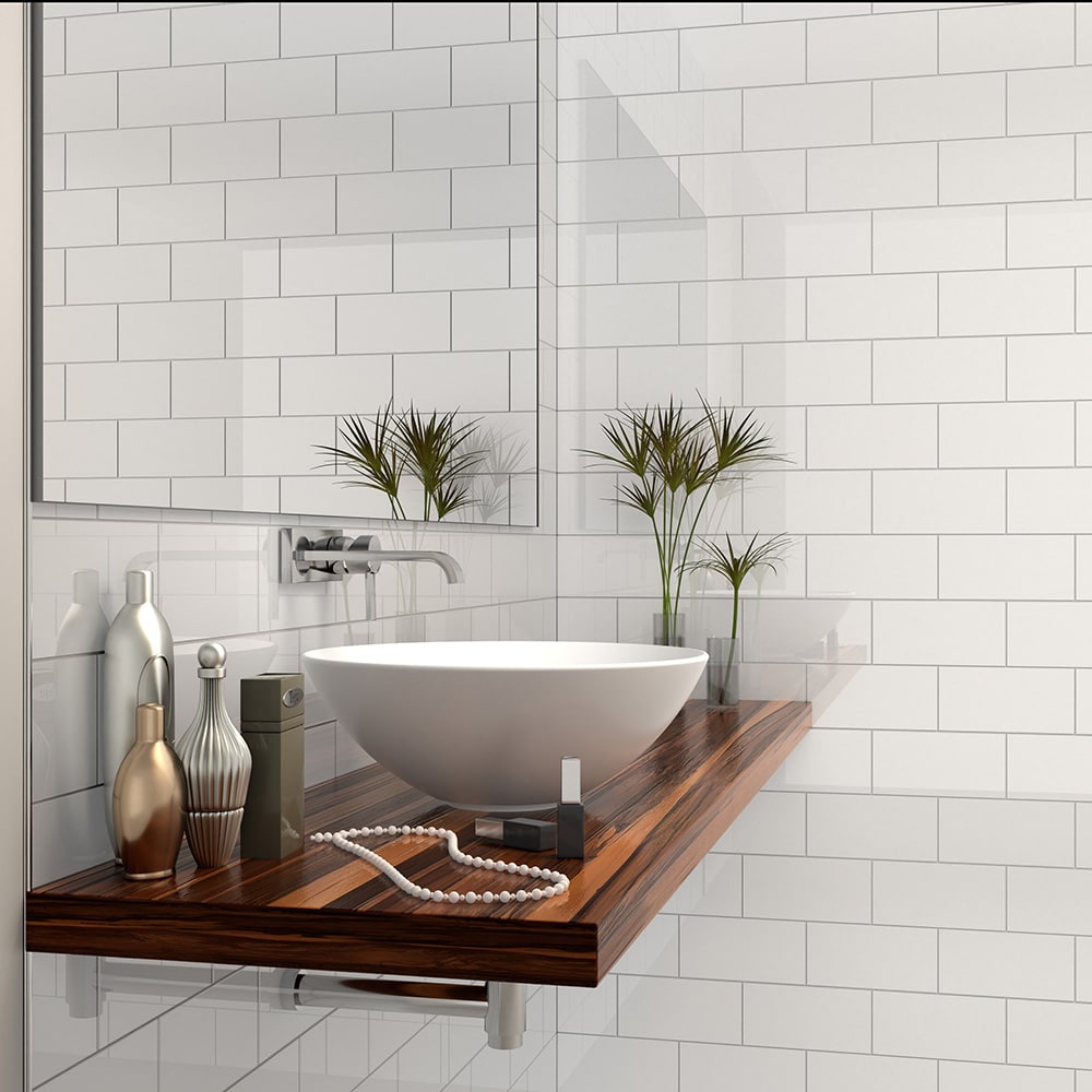 Elida Ceramica 4x8 Super White Glass 4-in x 8-in Glossy Glass Subway Wall Tile