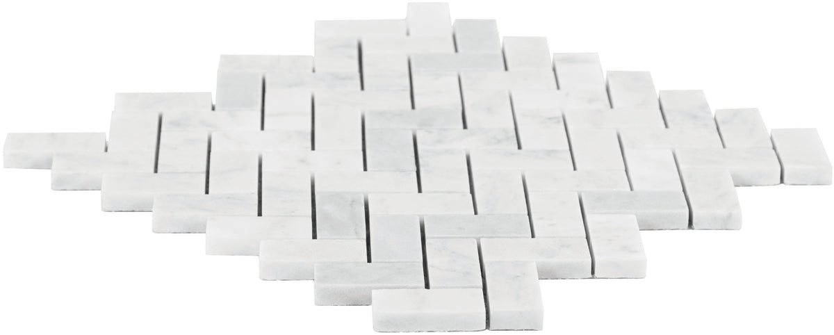 Satori Bianco Polished 11-in x 12-in Natural Marble Herringbone Mosaic Wall Tile (0.9-sq ft Sheet)