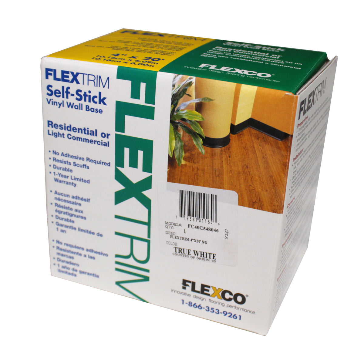 Flexco Self-Stick True White 0.08-in T x 4-in W x 240-in L Vinyl Wall Base