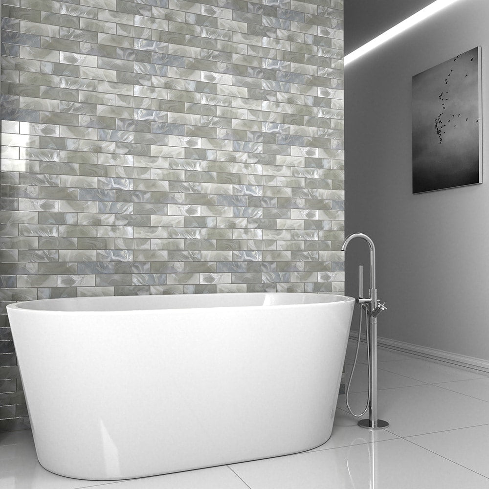 Elida Ceramica White 12-in x 12-in Glossy Glass Brick Mosaic Wall Tile, 1.06-sq ft